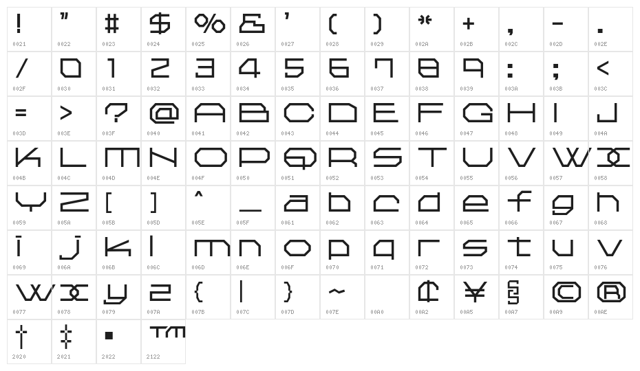 Bokkou Regular Character Map