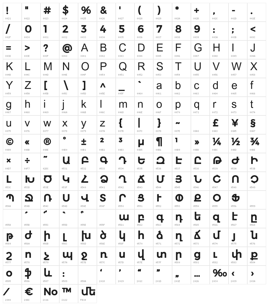 Bokonique-Bold Character Map