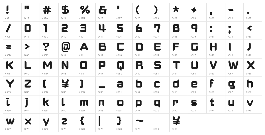 Bokushun Bold Character Map