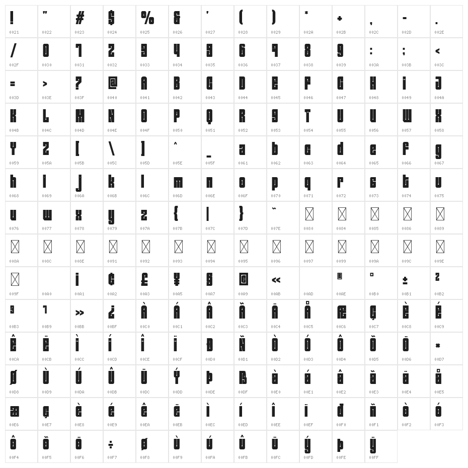 Bold Block Character Map