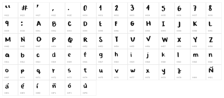 Bold Crayola Regular Character Map