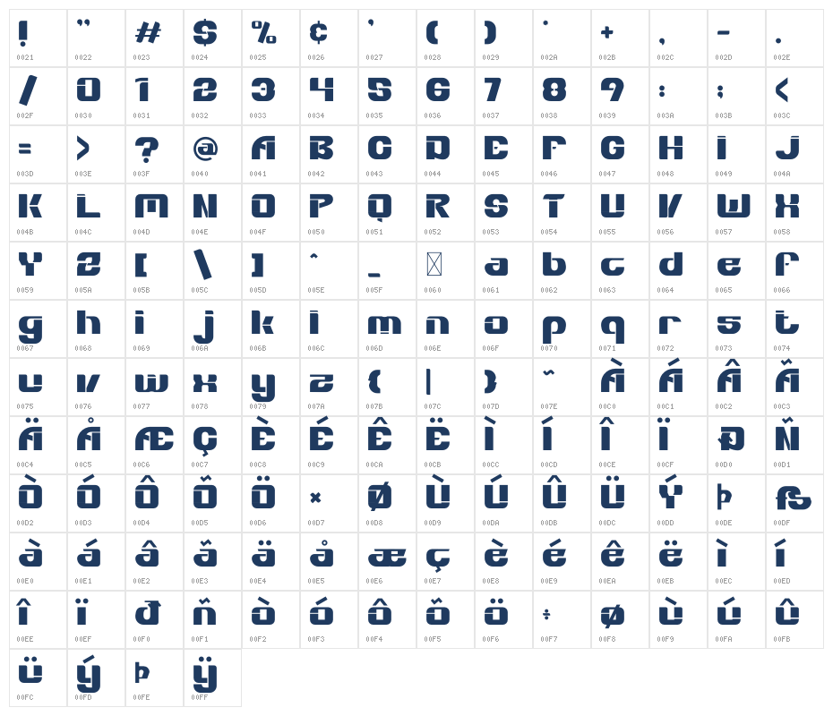 Bold Move Character Map