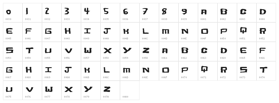 BoldShake Character Map