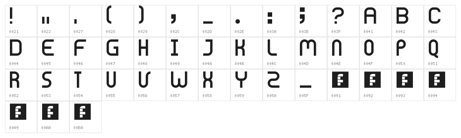 Bolderic Regular Character Map
