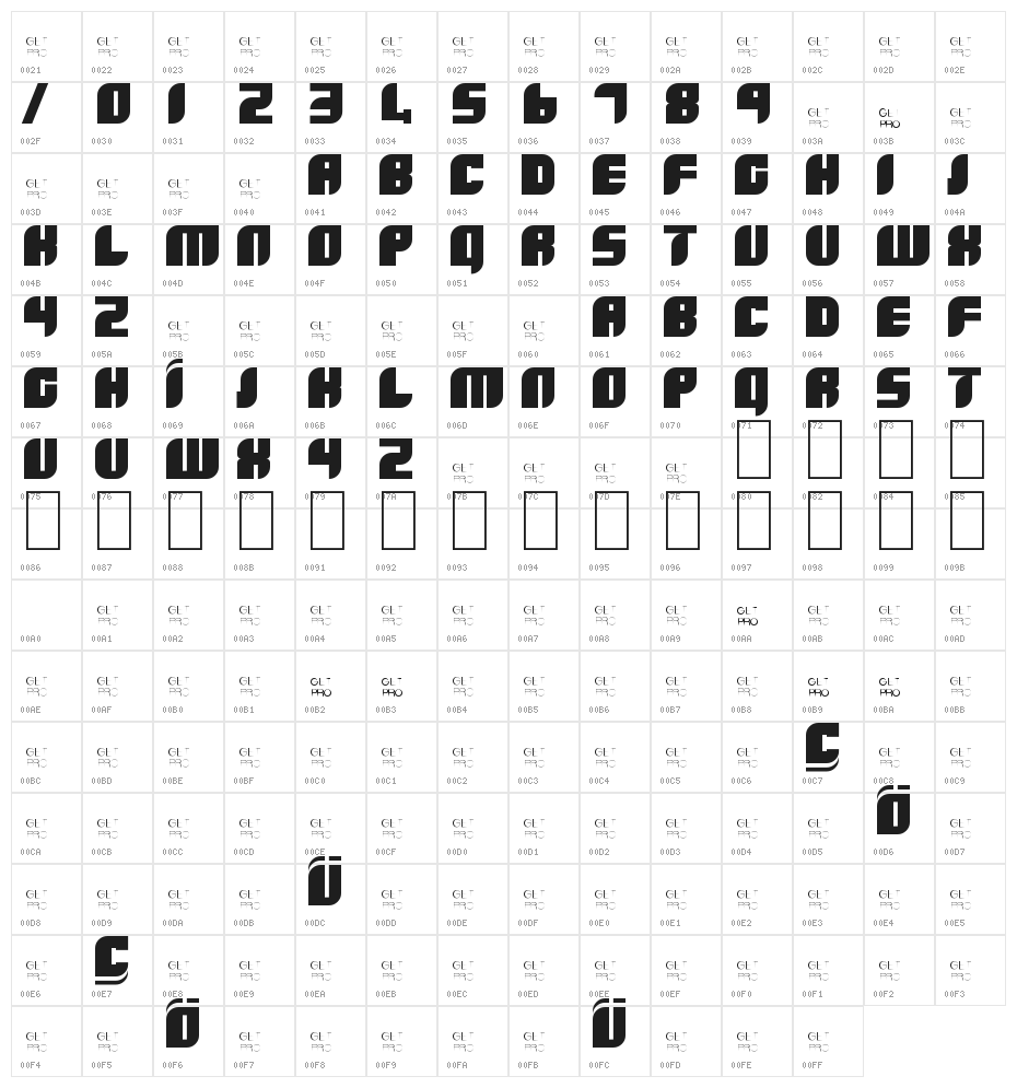 Boldie Bold Character Map