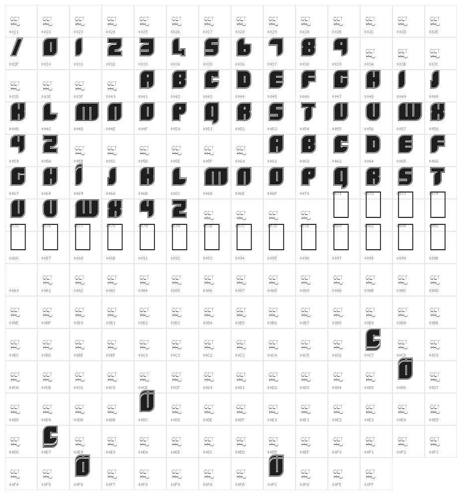 Boldie Outline Character Map