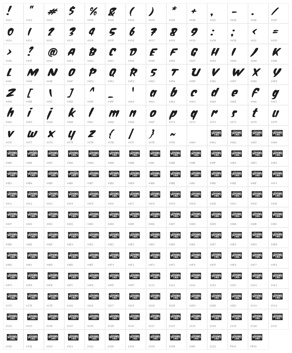 Boldream Character Map
