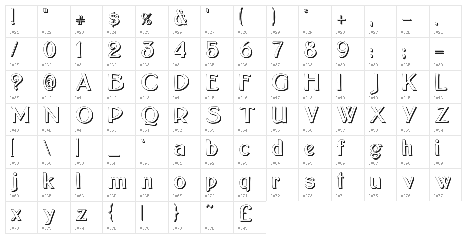 Bolton Sans Embossed Character Map