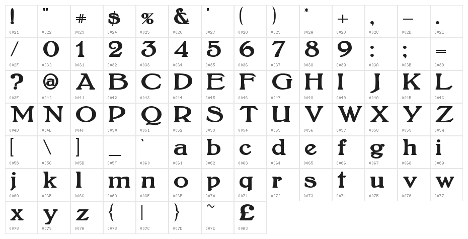 BoltonBold Character Map