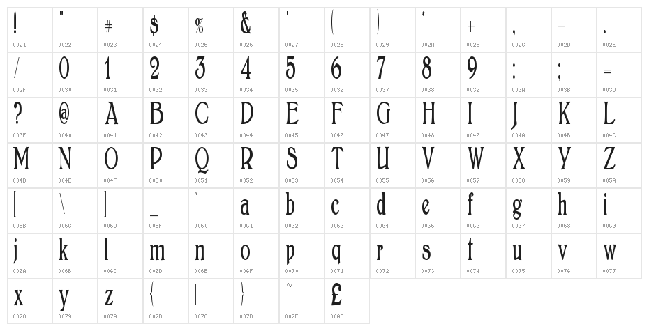BoltonElongated Character Map