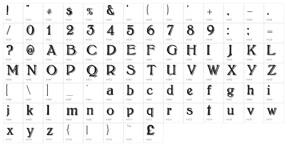 BoltonShadowed Character Map