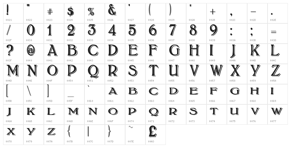 BoltonTitlingShadowed Character Map