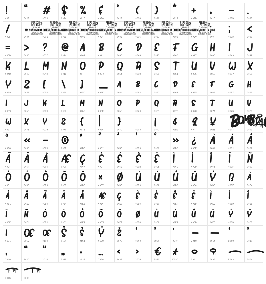 Bomb Da Gone PERSONAL USE ONLY Regular Character Map