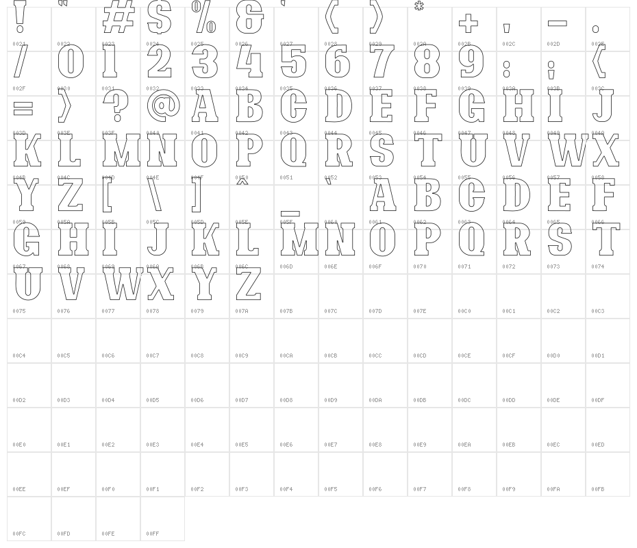 Bonaro Outline Demo Outline Character Map
