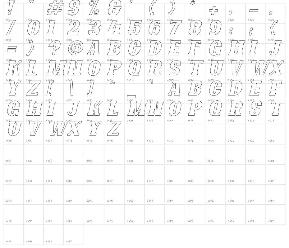 Bonaro Outline Italic Demo Outline Italic Character Map