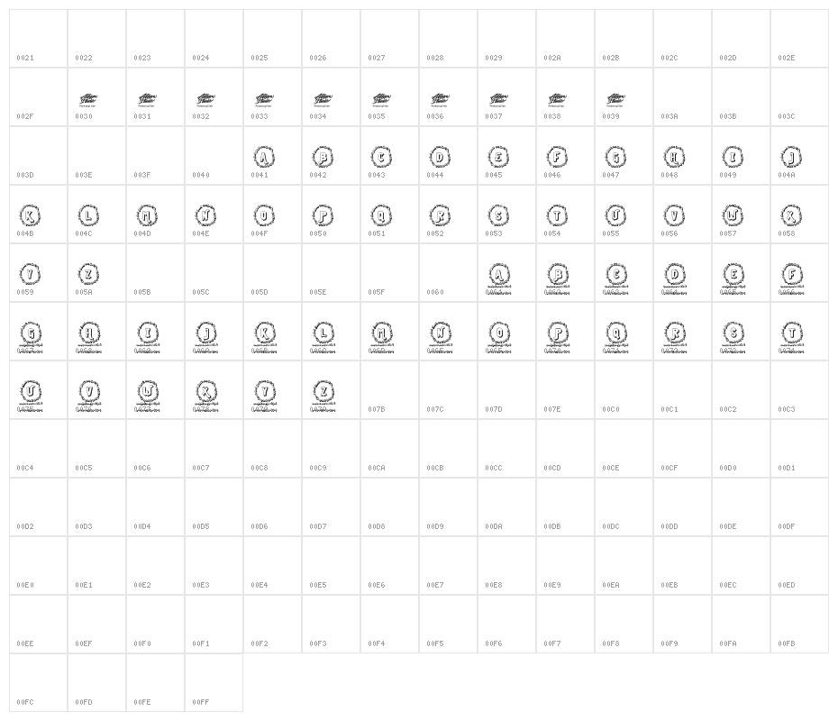 Bone Monogram Regular Character Map