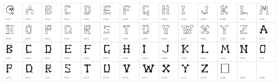 Bone Regular Character Map