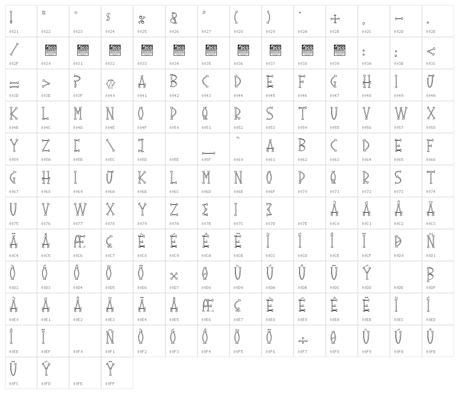 Bone Sticks_PersonalUseOnly Character Map