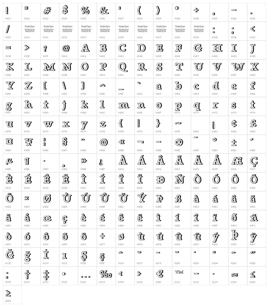 Bonebastic Outline Character Map