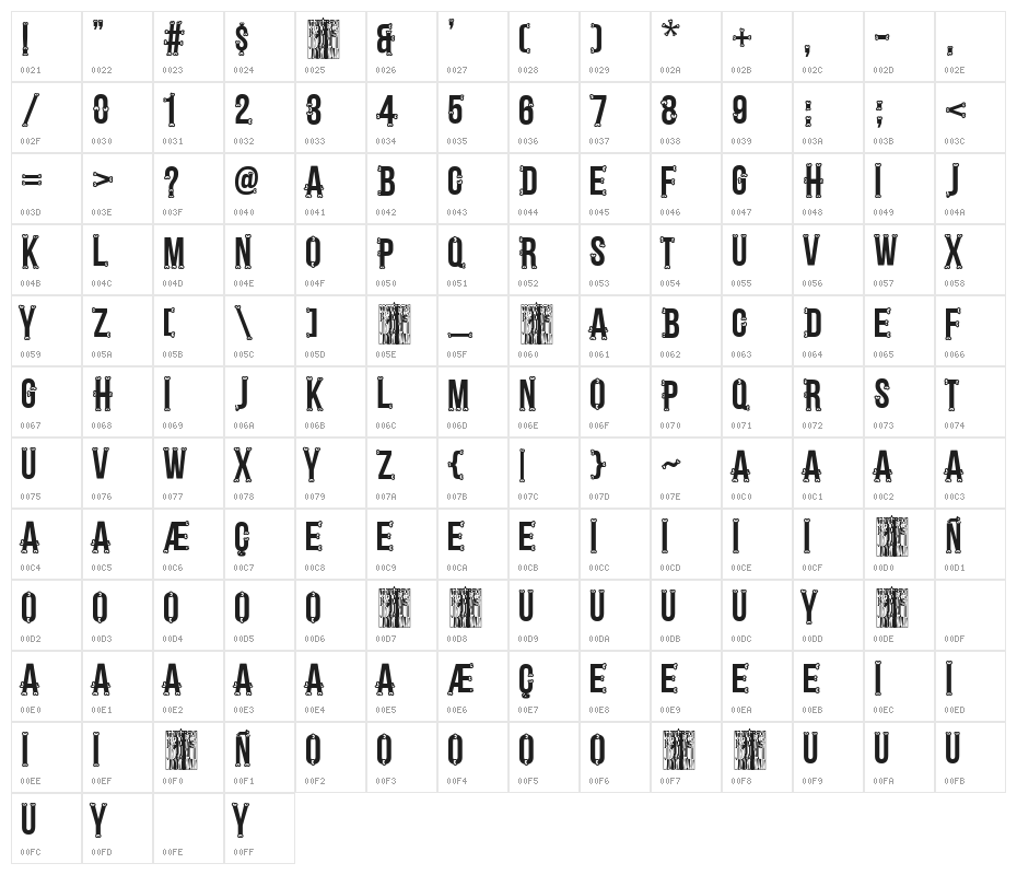 Bones Regular Character Map