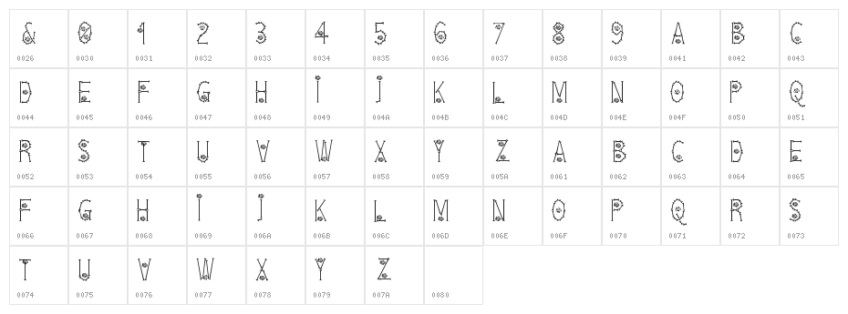 Bones  Roses Thin Character Map