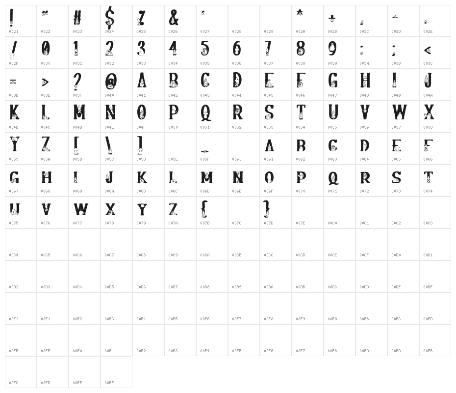 BonfireFREE Character Map