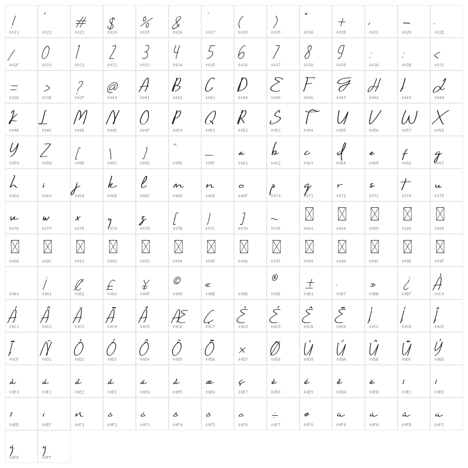 Bonjour De Jong Script Character Map