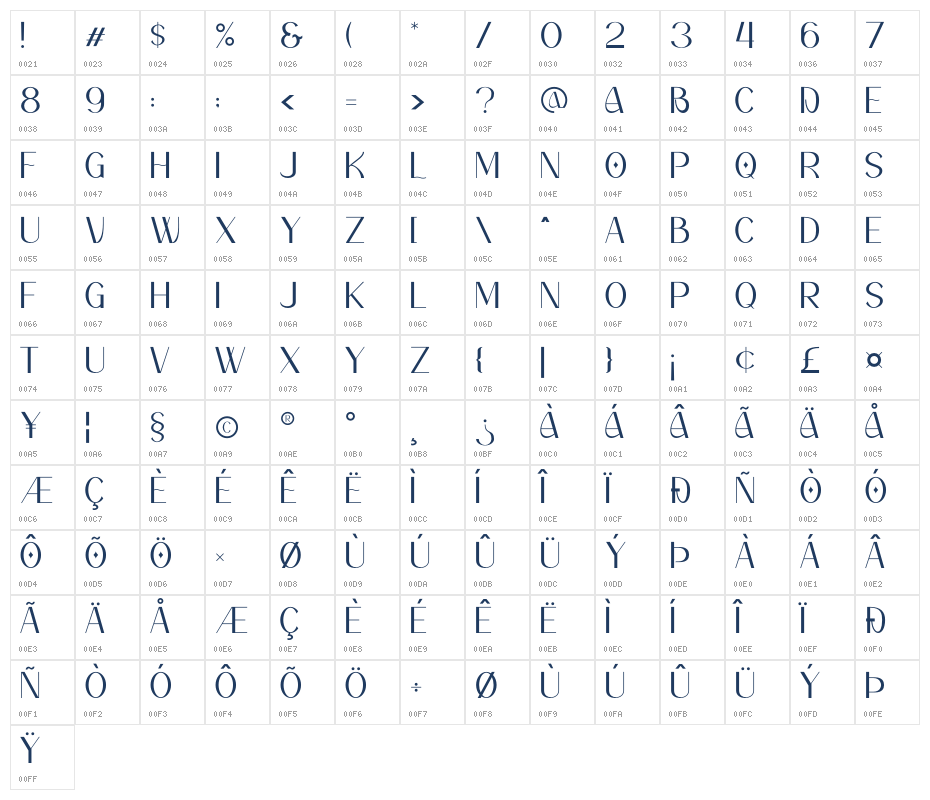 Bonsad Regular Character Map