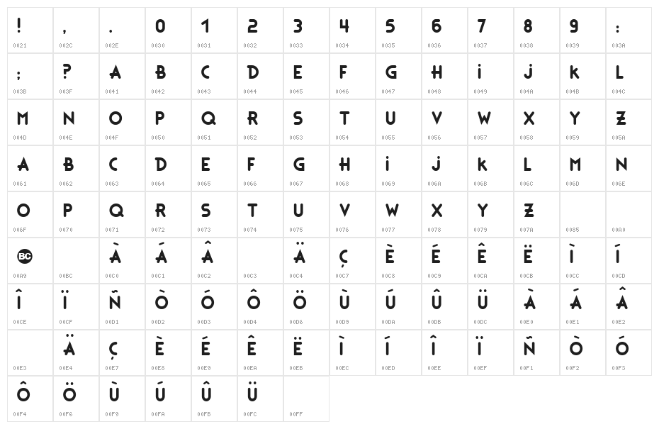 Bonus Base Character Map