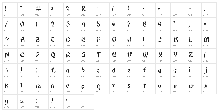 Bonzai Regular Character Map