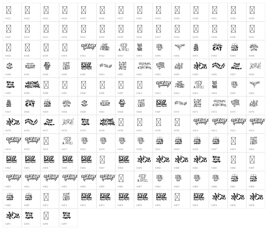Boo Words Character Map