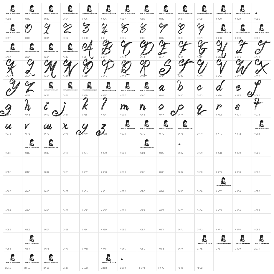 Booday Character Map