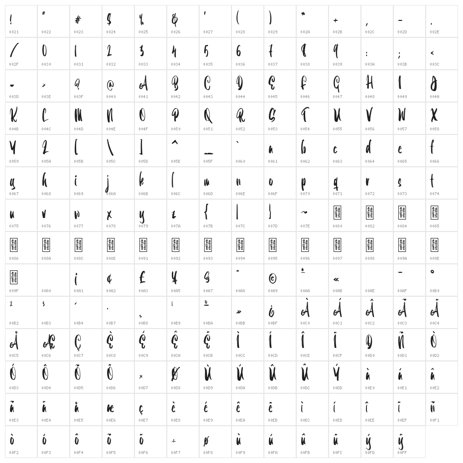 Boogie Shaggy Regular Character Map