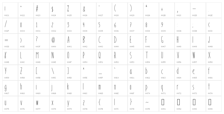 Bookends Character Map