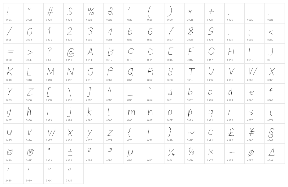 Bookmark Light Italic Character Map