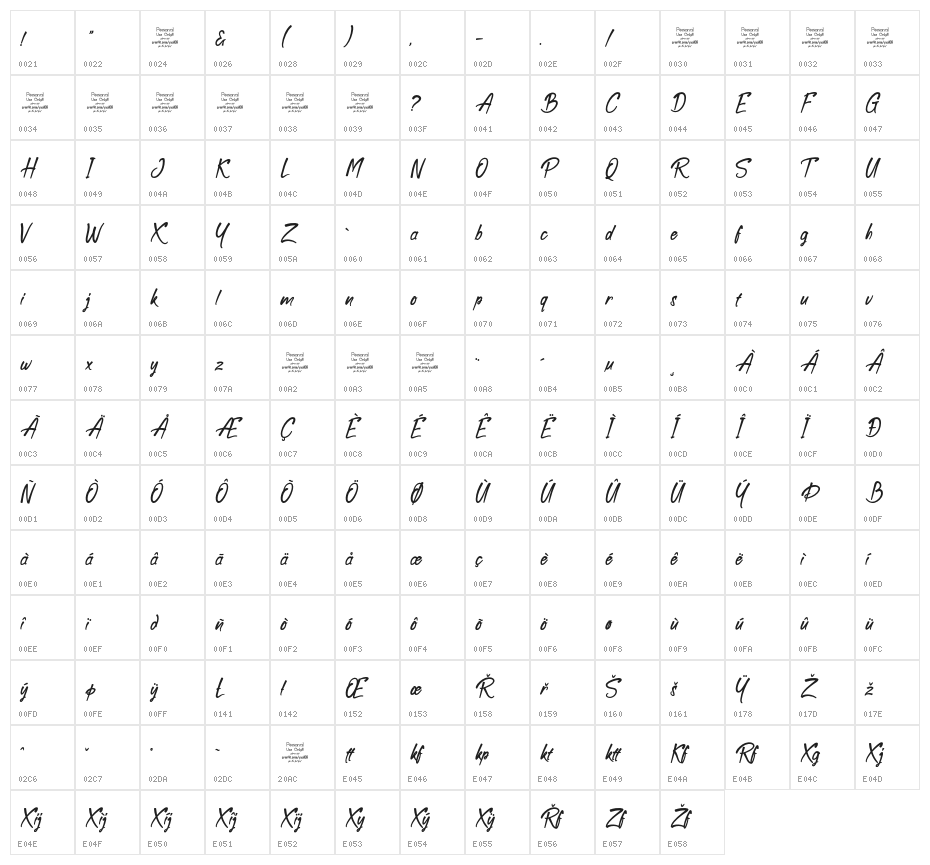 Boolack Personal Use Regular Character Map