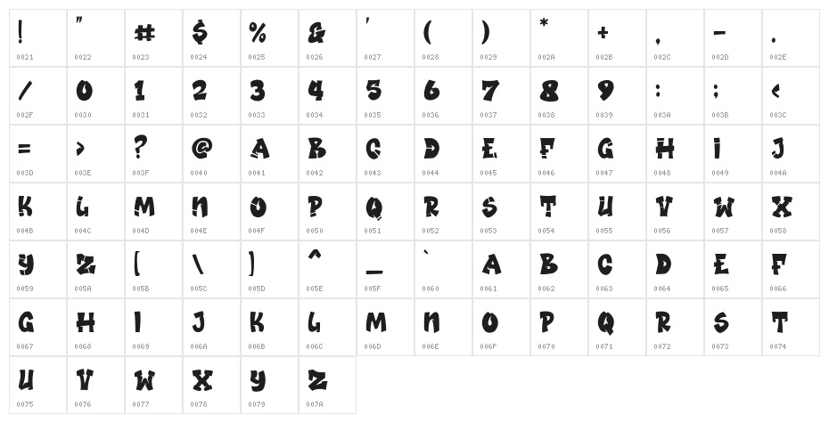 Boom Boom Regular Character Map