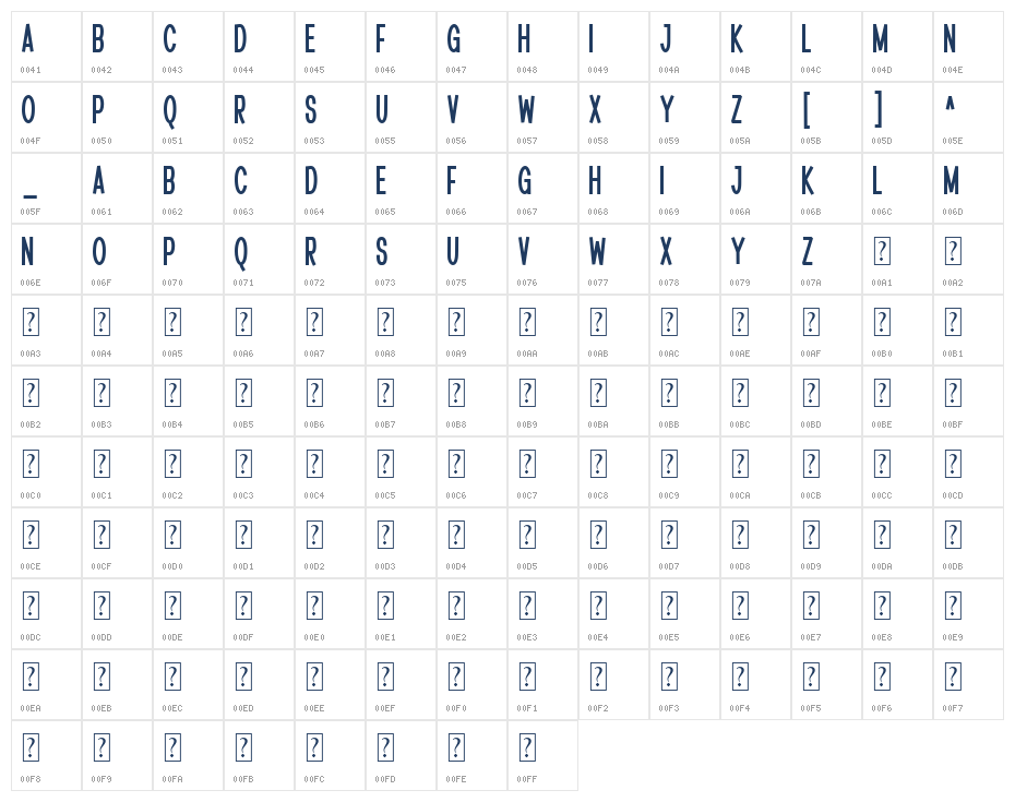 Booming1 Character Map