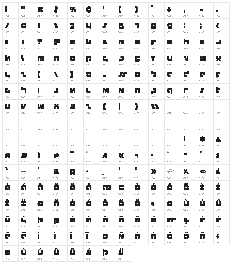Boomstick Condensed Character Map