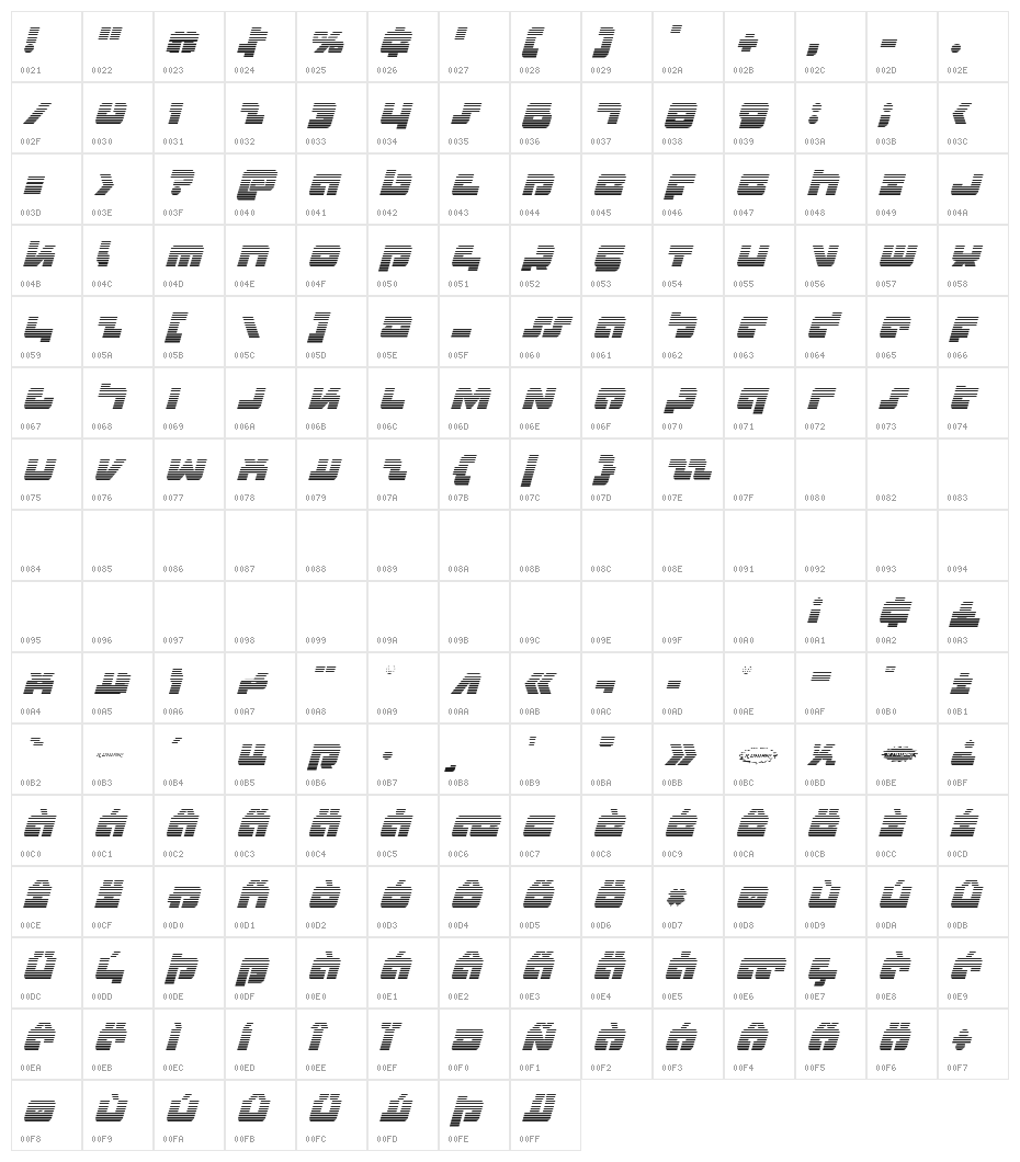 Boomstick Gradient Italic Character Map