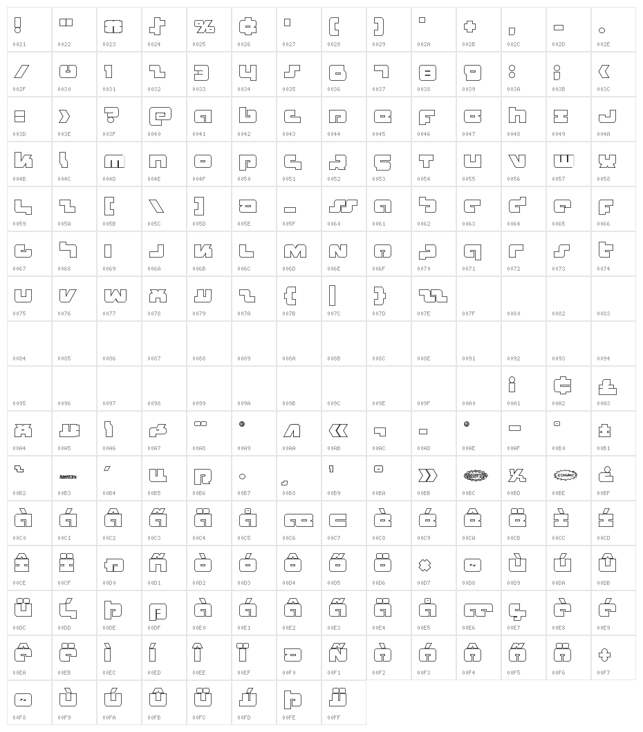 Boomstick Outline Character Map