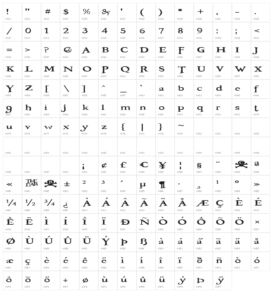 Booter - One Zero Character Map