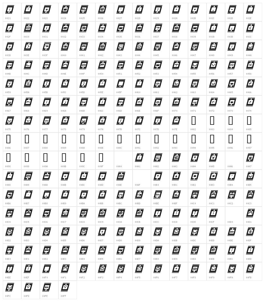 Border Base Future Italic Character Map