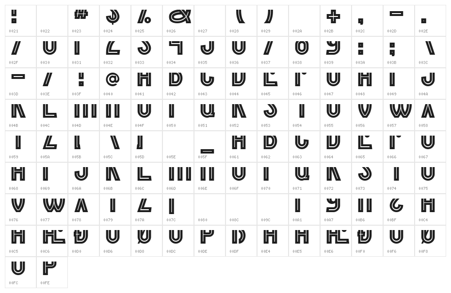BorderControl-Italic Character Map