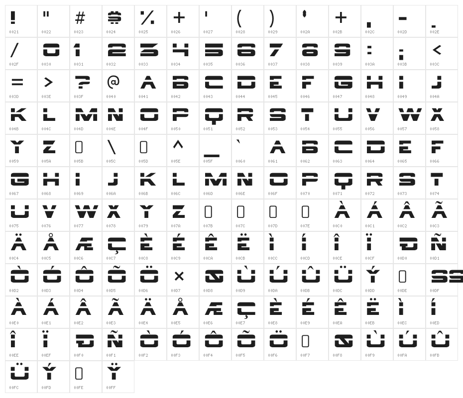BorgNine-Regular Character Map