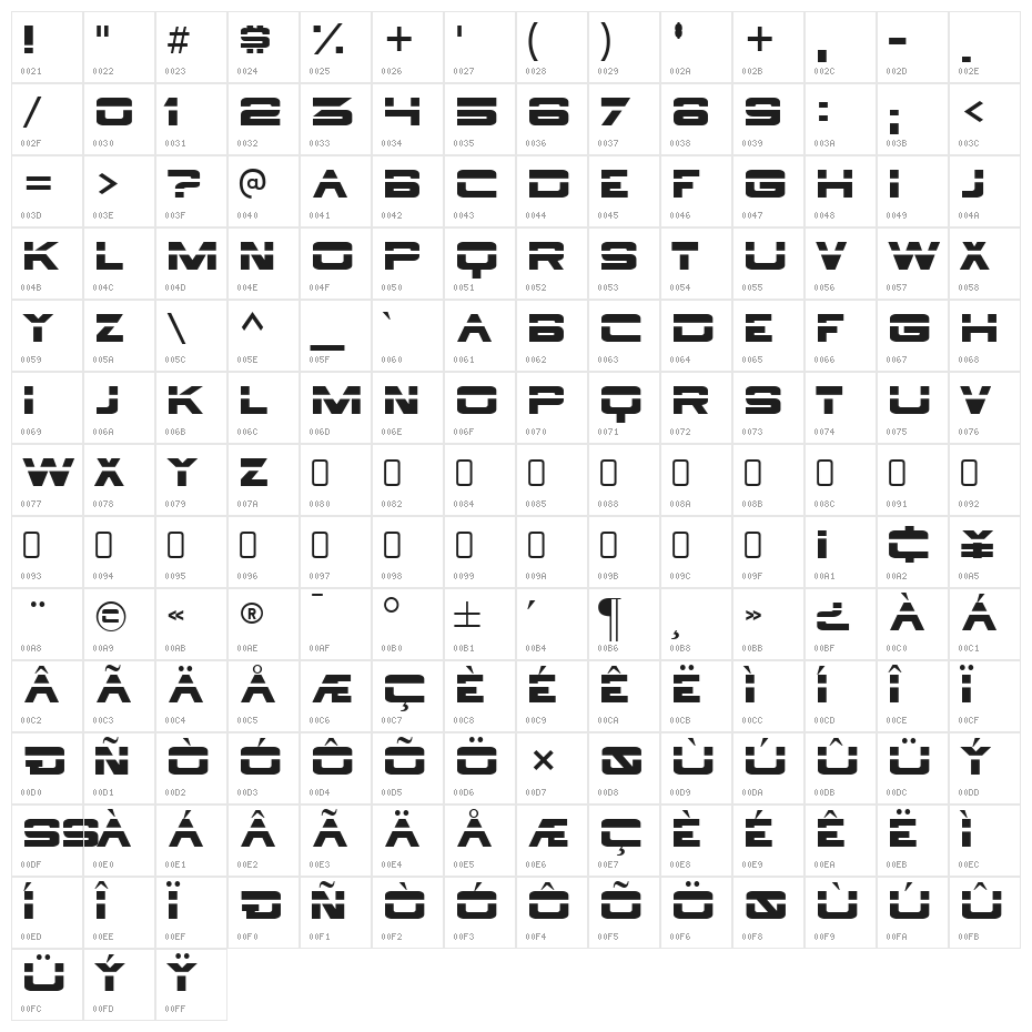 BorgNine-Regular Character Map