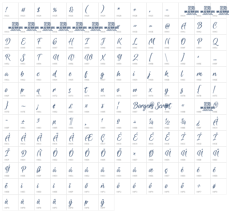 Borgers Script PERSONAL USE Regular Character Map