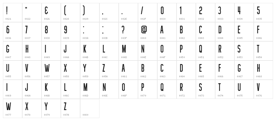 Boricua Condensed Character Map