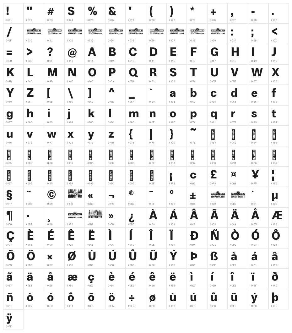 Boring Sans A Trial Bold Character Map