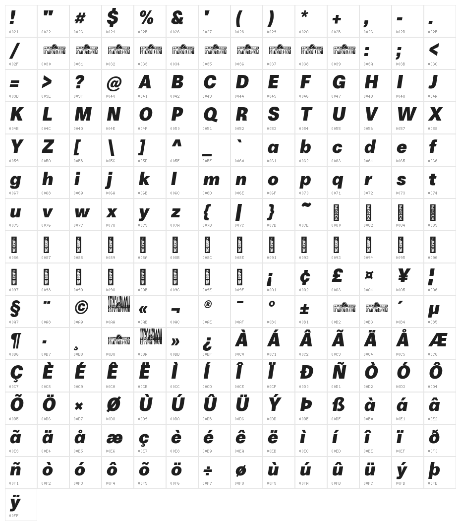 Boring Sans A Trial Heavy Italic Character Map